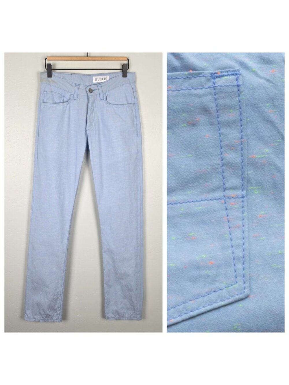 Gustin #462 Neon Nep 5 Pocket Pants Straight Lightweight Cotton Sky Blue Size 30